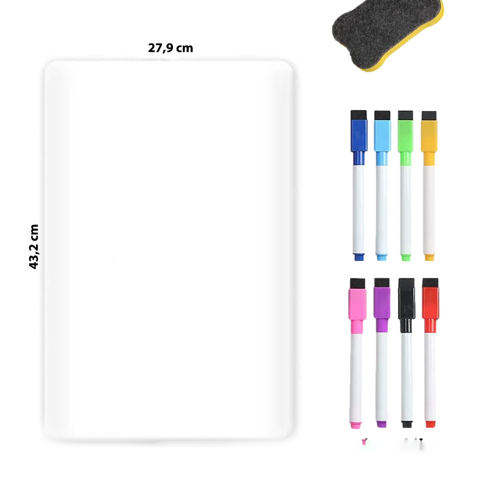 Magnetfolie mit Whiteboard-Oberfläche 43,2 x 27,9cm inkl. 8 Farbstiften und ein Schwamm Magnetfolie mit Whiteboard-Oberfläche 43,2 x 27,9cm inkl. 8 Farbstiften und ein Schwamm